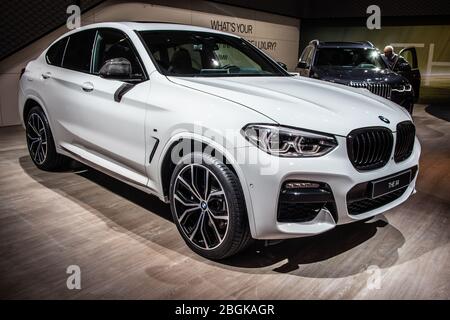 Brussels, Belgium, Jan 2020 BMW X4 xDrive20i, Brussels Motor Show, 2nd gen G02, 2020 model year, luxury crossover SUV manufactured by BMW Stock Photo