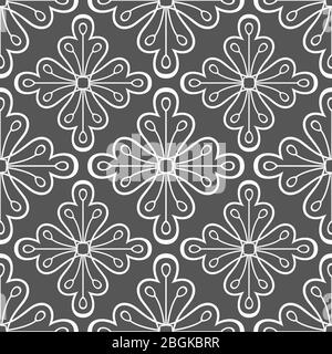 Vector Gray Geometric Seamless Pattern with Flowers Stock Vector