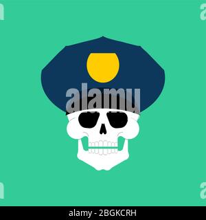 Skull in police hat. Policeman skeleton head Stock Vector