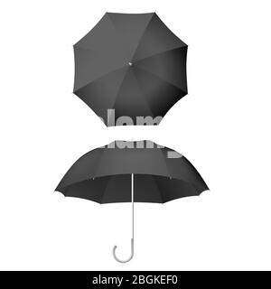 Black umbrella and parasols realistic isolated on white. Design template of opened parasols for mock-up. EPS 10 Stock Vector