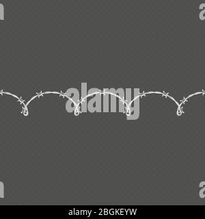 Metal barbed wire horizontal seamless border template and elements object. EPS 10 Stock Vector