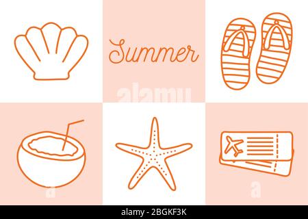 Summer line style icon set vector design Stock Vector