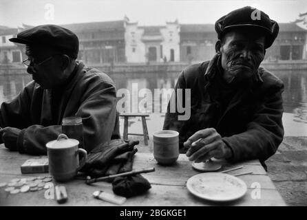 In January 2003 a villager sitting idle in the morning Zhuge Village Lanxi Zhejiang Stock Photo