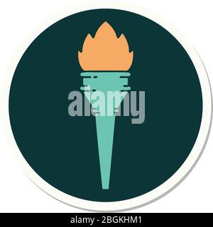 sticker of tattoo in traditional style of a lit torch Stock Vector