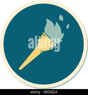 sticker of tattoo in traditional style of a lit torch Stock Vector