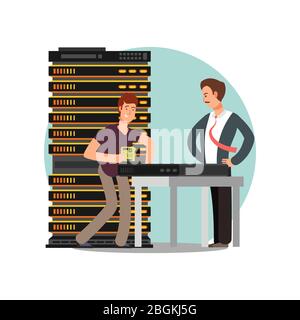 Angry boss and computer engeneer flat cartoon character. Vector illustration Stock Vector