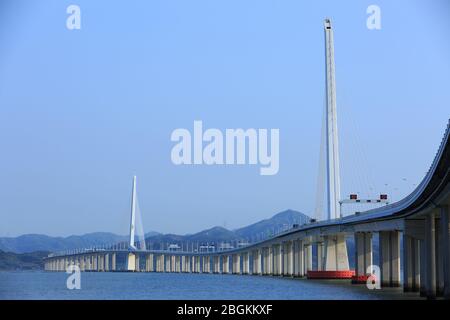 Shenzhen Bay Bridge, which connects Shenzhen city and Hong Kong, stands in Shenzhen Bay, contributing to the development and prosperity of the two cit Stock Photo