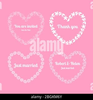 Heart floral frames for wedding invitations on pink Stock Vector