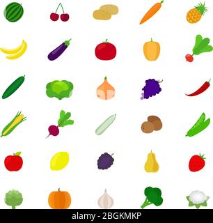 Vegetables and fruit icons in flat style Stock Vector