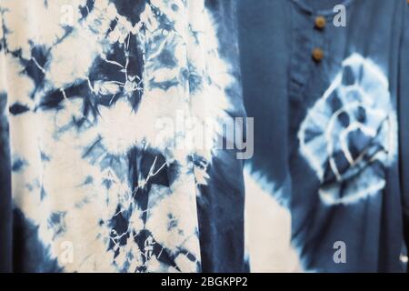 Tie dye shirts with blue and white. Stock Photo
