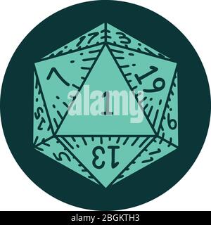 icon of natural 1 D20 dice roll Stock Vector