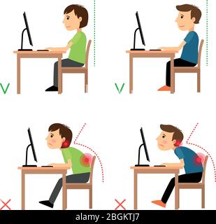 Correct and bad sitting position. Vector medical infographics. Position ...