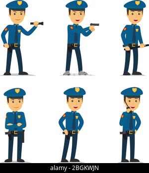 Police officer character in different poses. Vector illustration. Stock Vector