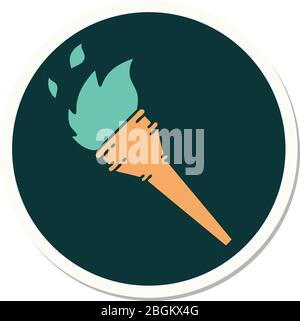 sticker of tattoo in traditional style of a lit torch Stock Vector