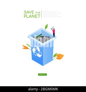 Save the planet - modern colorful isometric vector web banner Stock Vector