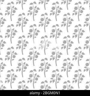 Grey tomato plant seamless pattern. Tomato silhouettes harvest background. Vector illustration Stock Vector