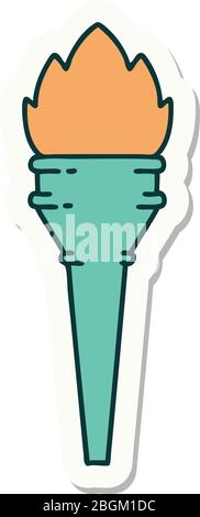 sticker of tattoo in traditional style of a lit torch Stock Vector