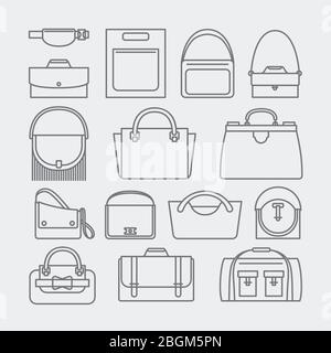 Bag and purse black thin line icons on white background. Vector illustration Stock Vector