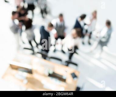 top view. a group of employees discussing work issues Stock Photo