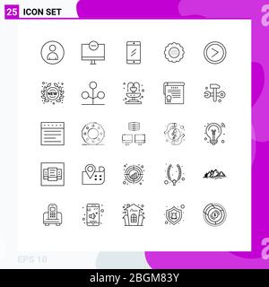 25 User Interface Line Pack of modern Signs and Symbols of spring, flower, monitor, floral, study Editable Vector Design Elements Stock Vector