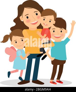 Mother with kids. Happy family together. Parenting and child care vector illustration Stock Vector