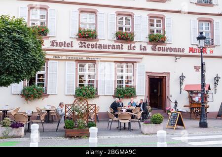 Wissembourg, France. September 13th, 2009. The tables of a Restaurant along the streets of the center. Stock Photo