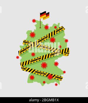 Germany is wrapped in yellow warning tape Quarantine. German map Coronavirus epidemic in world. Outbreak Covid-19 Pandemic. World disaster Stock Vector