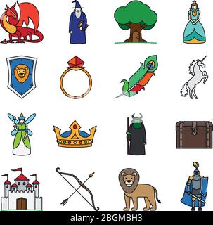Fairy Tale Line Icons. Fairytale thin line vector icons Stock Vector
