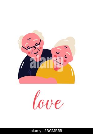 Vector illustration of a loving elderly couple/ Happy old couple/ Vector illustration of a loving elderly couple on a white background Stock Vector