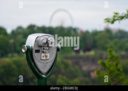 Tourist binoculars at american side of Niagara Falls, New York, USA Stock Photo