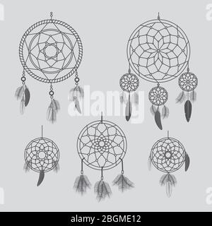 Vector dream catcher. Hand drawn vector dream catchers for boho and ethnic decor Stock Vector