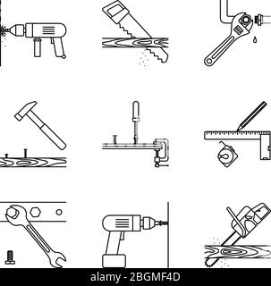 Home repair line icons. Home repair tools vector icons on white background Stock Vector