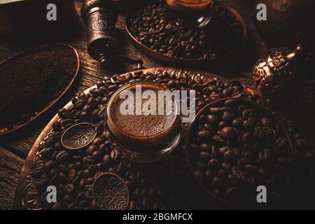 Espresso in a cup of double-sided glass Stock Photo