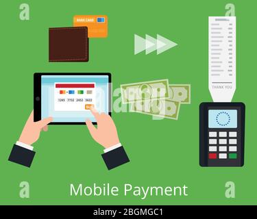 Mobile payment concept. Non-cash payment scheme. Vector illustration. Stock Vector