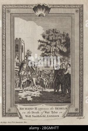 Richard II appeases rebels. Wat Tyler's death. Smithfield. Peasants' revolt 1784 Stock Photo