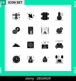 Modern Set of 16 Solid Glyphs Pictograph of markets, business, fun, tools, medical Editable Vector Design Elements Stock Vector