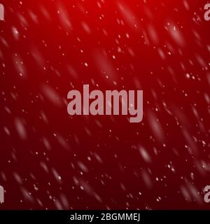 Red Christmas magic snow background. Holiday poster with snowflakes particles. EPS 10 Stock Vector