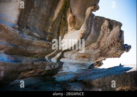 Rock formations eroded by wind and water along the Bondi to Coogee cliff walk in Sydney's Eastern suburbs, Australia. Stock Photo