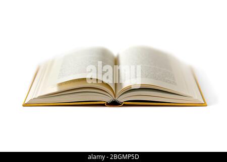 Single large open book isolated on white background Stock Photo
