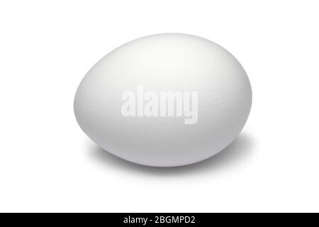 Single fresh white chicken egg close up isolated on white background Stock Photo