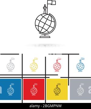 Globe win icon or globe win sign. Vector successful businessman on globe line icon Stock Vector