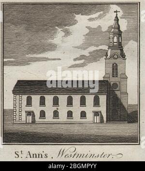 St. Anne's, Soho. Christopher Wren. London church. SMALL. THORNTON 1784 print Stock Photo