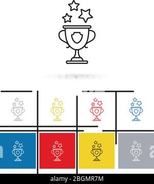 Win cup line icon or win cup sign. Vector champions cup thin line pictogram or trophy cup symbol with stars Stock Vector