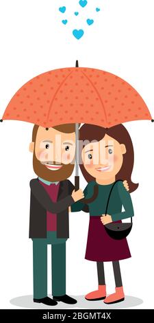 Couple in love under umbrella. Happy couple vector illustration Stock Vector