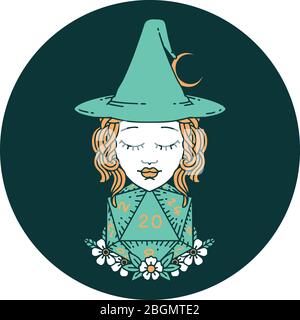 icon of human witch with natural twenty dice roll Stock Vector