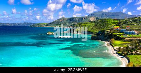 Stunning views of Kalyves bay and beach. Beautiful Crete island scenery, Greece. Stock Photo