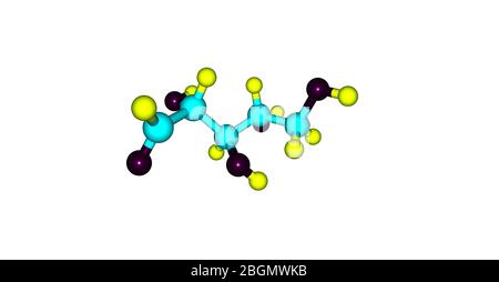 Ribose is a carbohydrate with the formula C5H10O5. Ribose is a pentose monosaccharide or simple sugar. 3d illustration of ribose molecular structure Stock Photo