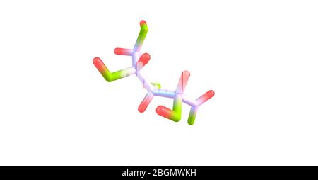 Ribose is a carbohydrate with the formula C5H10O5. Ribose is a pentose monosaccharide or simple sugar. 3d illustration of ribose molecular structure Stock Photo