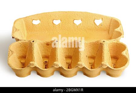 From above open cardboard egg tray Stock Photo