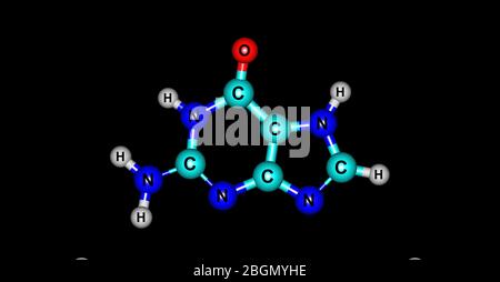 Guanine is one of the four main nucleobases found in the nucleic acids DNA and RNA. 3d illustration Stock Photo